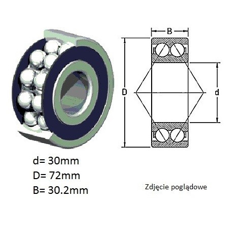 ŁOŻYSKO  KULKOWE SKOŚNE DWURZĘD. 5306 2RS TVH 