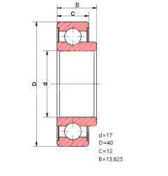 ŁOŻYSKO  KULKOWE 6203 ZZ V CZECH poszerzony pierścień wew.17/40/12-13,625