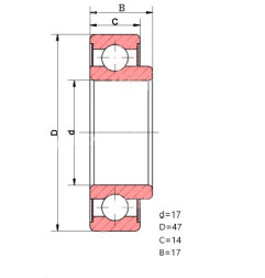 ŁOŻYSKO  KULKOWE 6303 ZZ V  CZECH poszerzony pierścień wew. 17X47X14-17