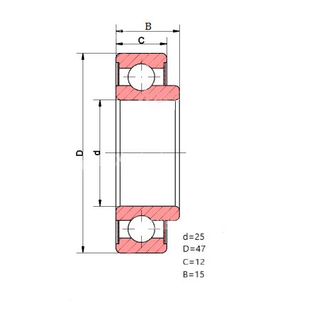 ŁOŻYSKO KULK. 6005 2RS V CZECH  25X47X12-15 poszerzony pierscień wew. CZECH