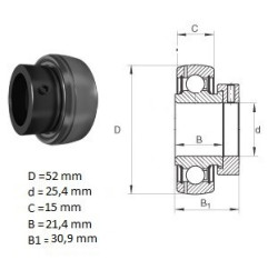 ŁOŻYSKO  KULKOWE SAMONAST. ES205-16 G2  1"     25.4x52x30.9/15