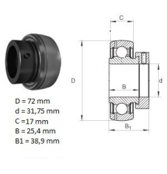 ŁOŻYSKO  SAMONASTAWNE  ES207-20 G2 AEL207-104D     31.75x72x38.9/17
