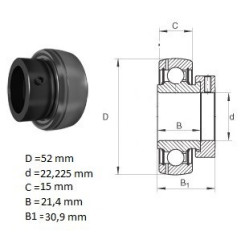 ŁOŻYSKO KULKOWE SAMONAST. SA205-14 G 7/8" 22.225x52x30.9/15