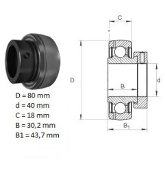 ŁOŻYSKO  SAMONASTAWNE  ES208 G2     40x80x43.7/18