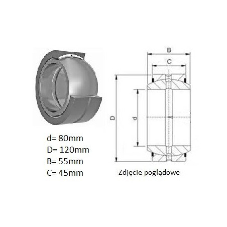 ŁOŻYSKO  PRZEGUBOWE GE80 ET 2RS, 80/120/55-45  2RS