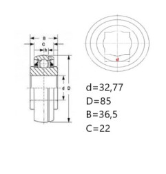 Łożysko kulkowe z otworem kwadratowym 4-KĄT 32,776x85x36,50/22