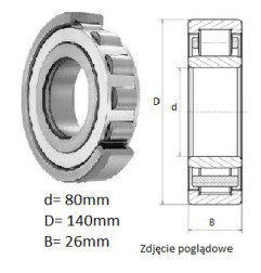 ŁOŻYSKO  WALCOWE POPRZECZ. JEDNORZĘD. NU216M 
