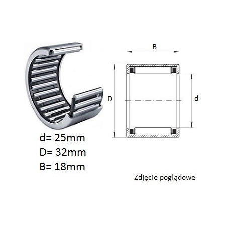 ŁOŻYSKO  IGIEŁKOWE HK 2518  bez pierścienia wew. CZECH