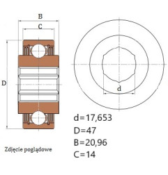 Łożysko z walcowym pierścieniem zewnętrznym 204KRR2 17.65x47x20.96/14 SZEŚCIOKĄT