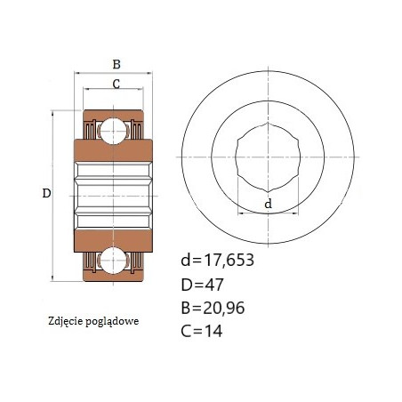 Łożysko z walcowym pierścieniem zewnętrznym 204KRR2 17.65x47x20.96/14 SZEŚCIOKĄT