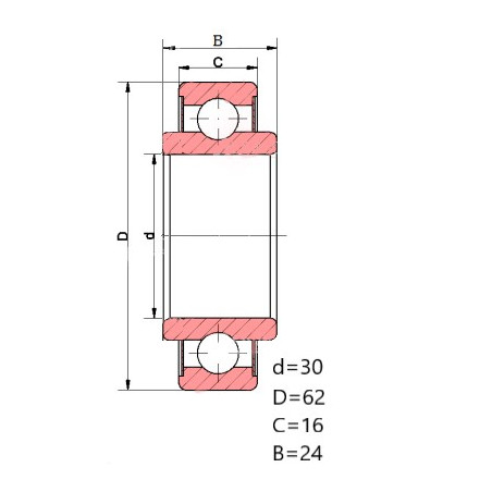 ŁOŻYSKO  KULKOWE 30X62X16-24