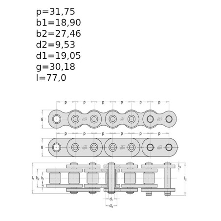ŁAŃCUCH 20A-2   100-2R  (op.2,5 metra)